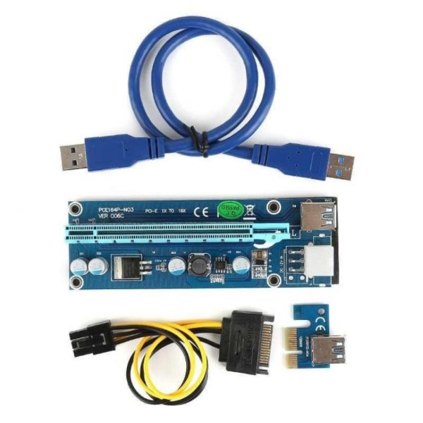 Eth Mining PCI-E Riser VER 006c Express Extender Riser Adapter Card SATA 15pin to 6 pin Power Cable Version 6 USB 3.0