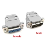 15-Pin Male D-Sub 2 Row Chassis Mount Solder Connector with cover