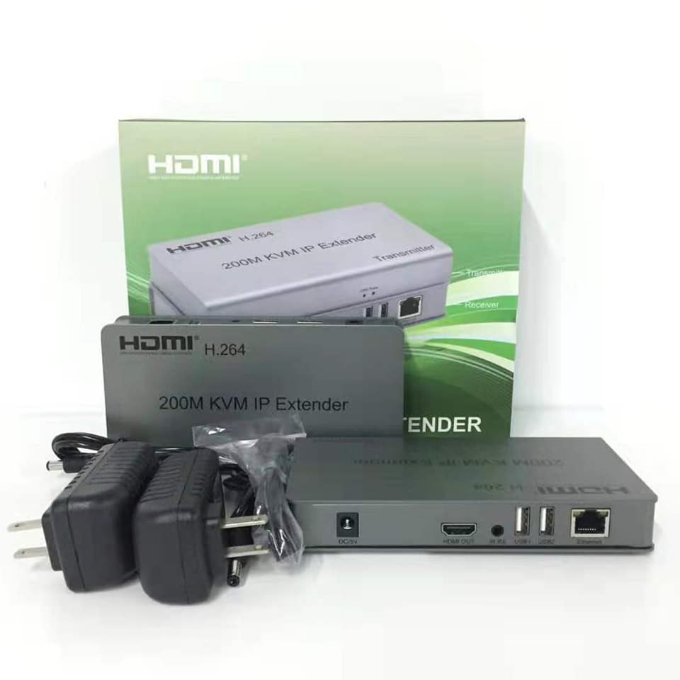 4K 200M KVM HDMI Extender, Supports USB Mouse and Keyboard Via RJ45 Ethernet Cat5E Cat6 Cable Converter TX RX EU Plug