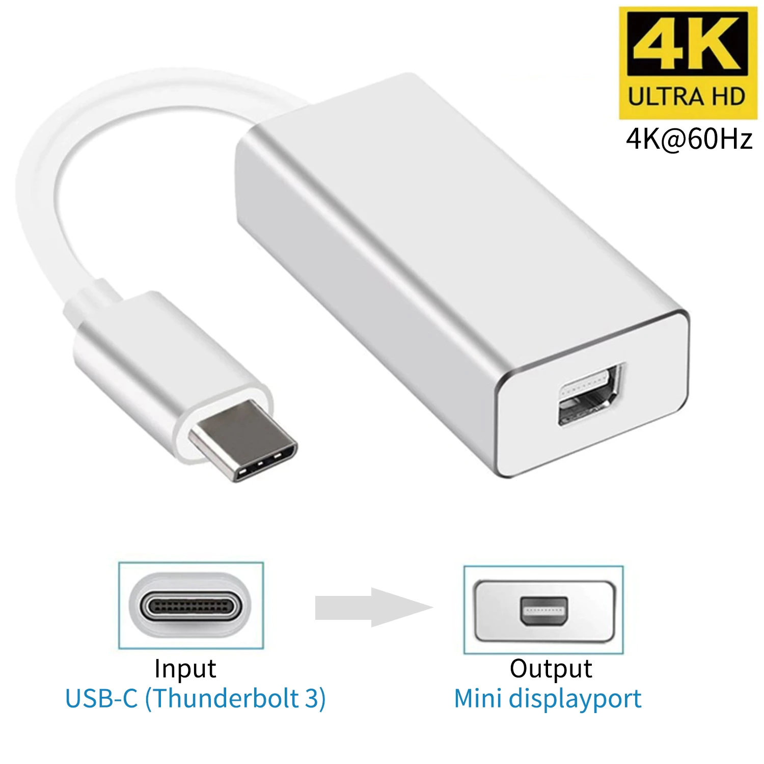 4K 60Hz USB C TO Mini Displayport Adapter Hub for MacBook Pro Chromebook Pixel Dell XPS iMac Apple Cinema Display