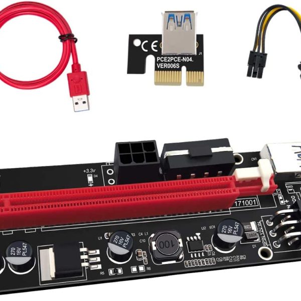 PCI-E Riser 1X to 16X Graphics Extension for GPU Mining Powered Riser Card (VER 009S)