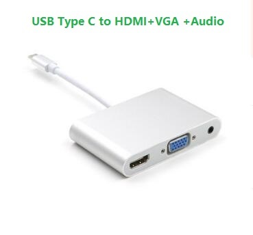 USB 3.1 Type C to HDMI+VGA+Audio Adapter 3 in 1 Converter for MacBook, Chrombook, USB Type C Products