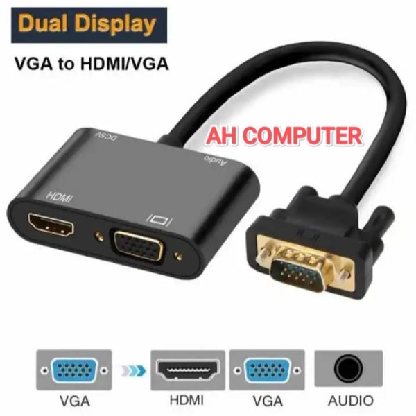 VGA to VGA HDMI Video Converter Support Dual Display for PC Projector HDTV Multi-Port VGA Adapter