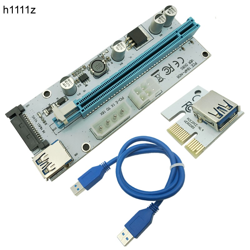 PCIe PCI-E PCI Express Riser Card VER008S PC1x to 16x USB 3.0 Data Cable SATA to 4Pin IDE