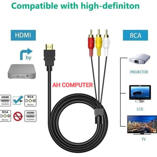 HDMI to 3 RCA / Video Port / Android TV Box to CRT / BOX TV Long Cable