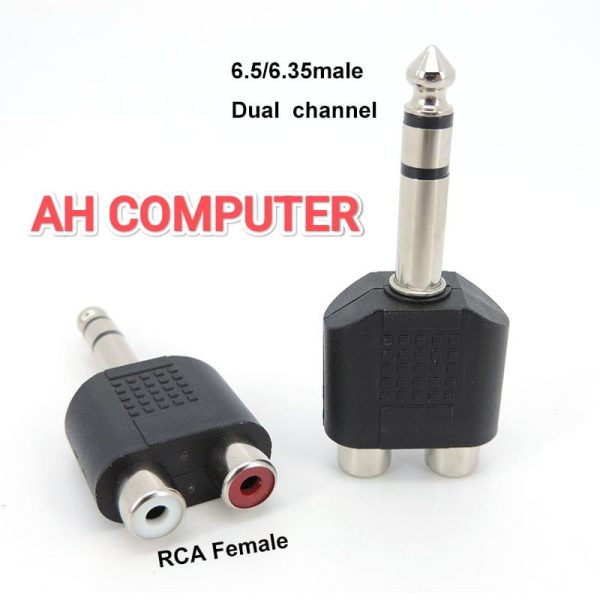 6.35mm Stereo Male Plug to Dual RCA Female Jack Audio Adapter.