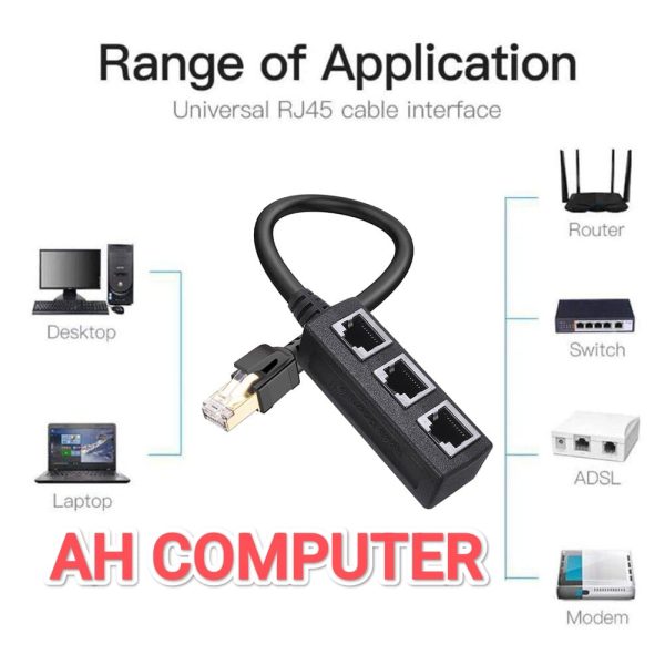 RJ45 Ethernet Splitter Cable a Single LAN Connection Into Three Ports