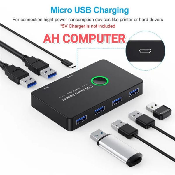 USB KVM Switch for Keyboard Mouse Printer Mi Box 2Pc Port Sharing 4Pcs Device USB HUB
