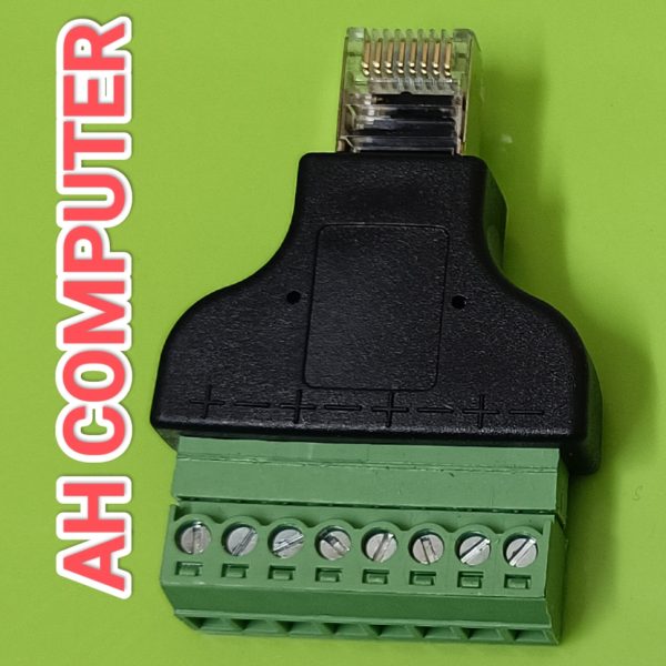 RJ45 male plug to 8-pin screw terminal block adapter