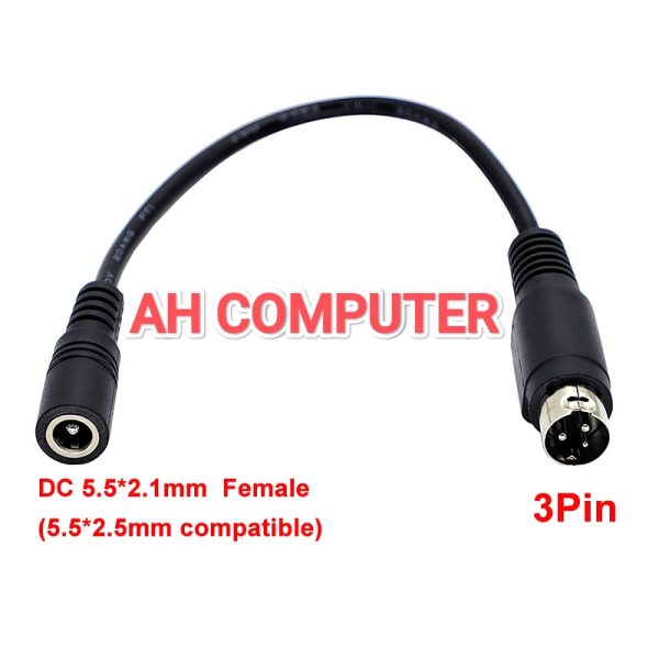 DC power adapter cable 5.5x2.1mm or 5.5x2.5mm barrel plug into a 3-pin Male round power connector and POS Printer