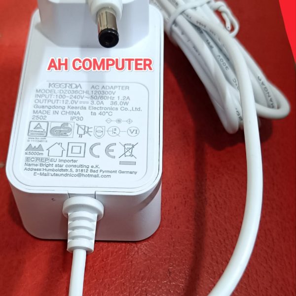 12 Volt 3A Power Supply DC 12V 36W Universal AC/DC Adapter White 100-240V 50-60Hz