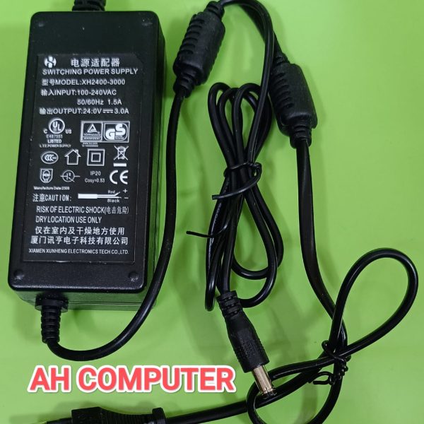 AC to DC Adapter and Power Supply / AC input of 100-240V and a DC output of 24V at 3.0A (72W).